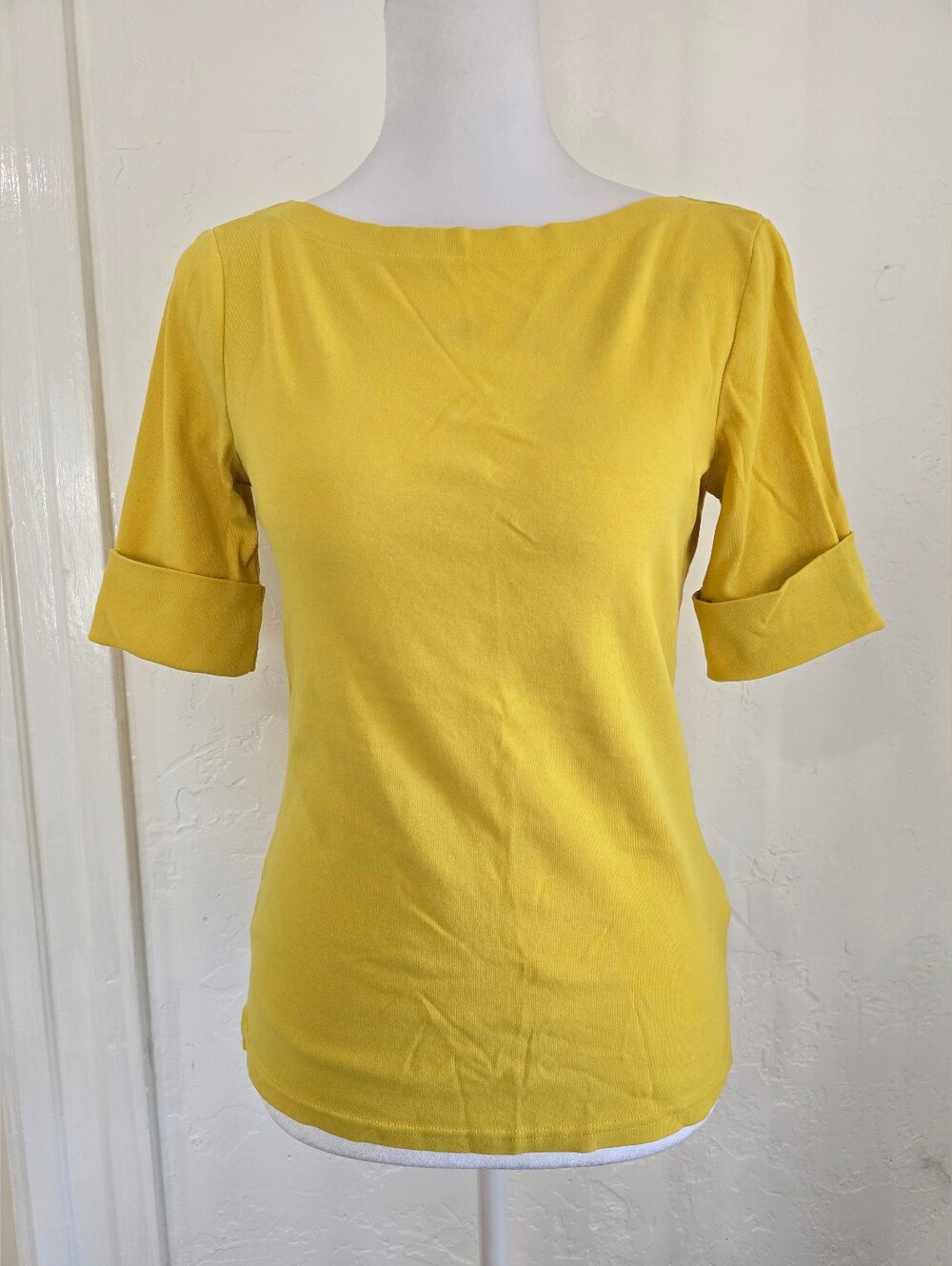 Lauren Ralph Lauren Yellow Boat Neck Short Sleeve Top
